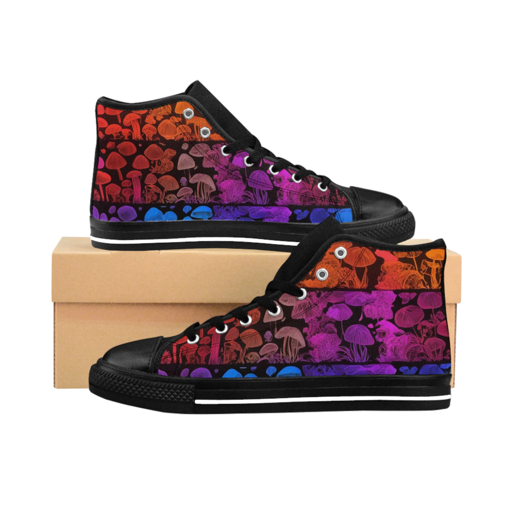 Mushroom Pattern High-Top Sneakers — Psychedelic Gradient Men’s Classic Sneakers