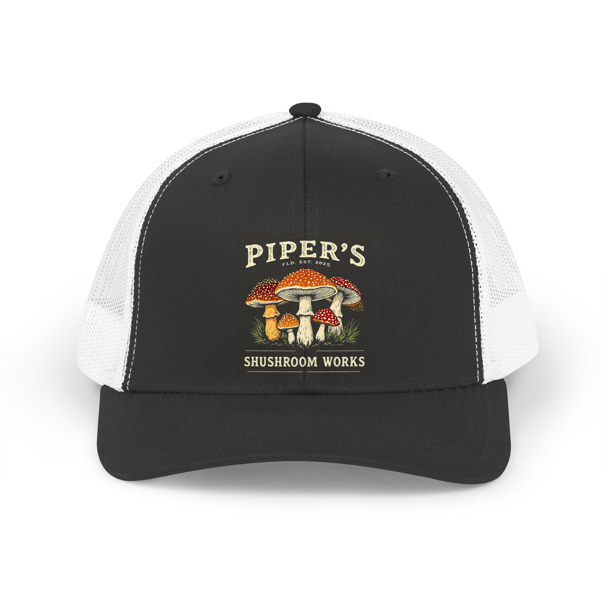 Retro Mushroom Trucker Hat — "Piper's" Vintage Patch Cap