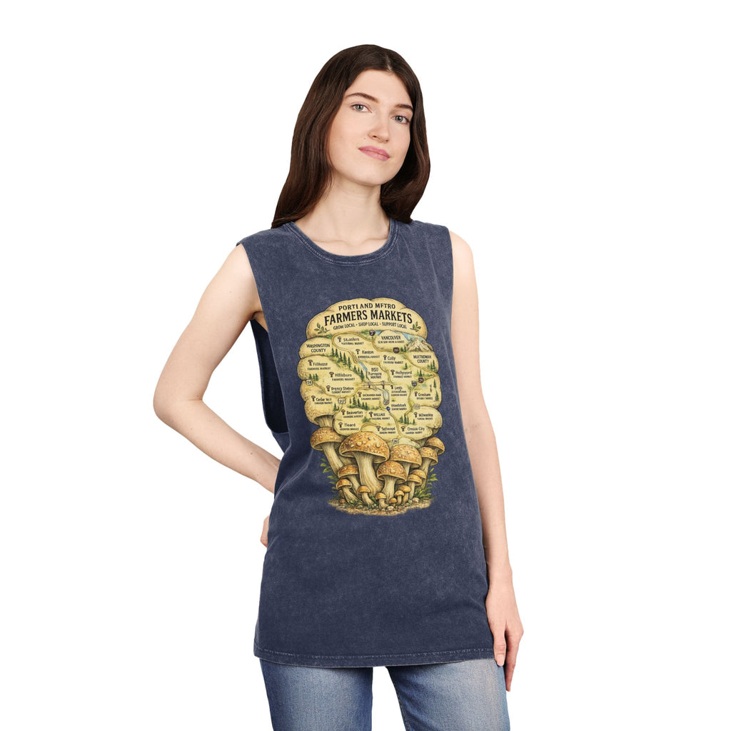 City: Stonewash Tank Top: Mushroom Festival Tank — Farmers Markets Map Stonewash Tank