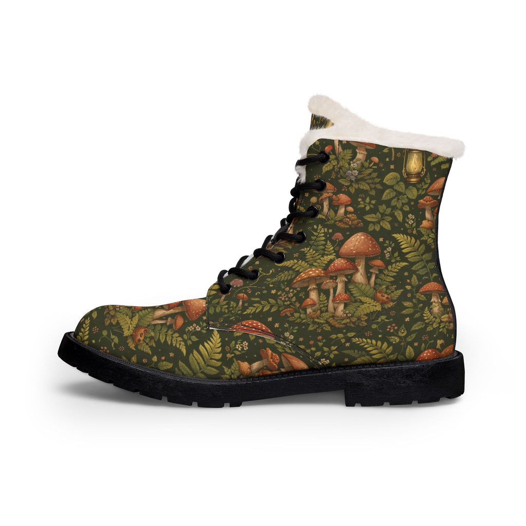 Boots: Synthetic Leather Boots: Mushroom Forest Fur-Lined Leather Boots — Men's Winter Hiking Boots