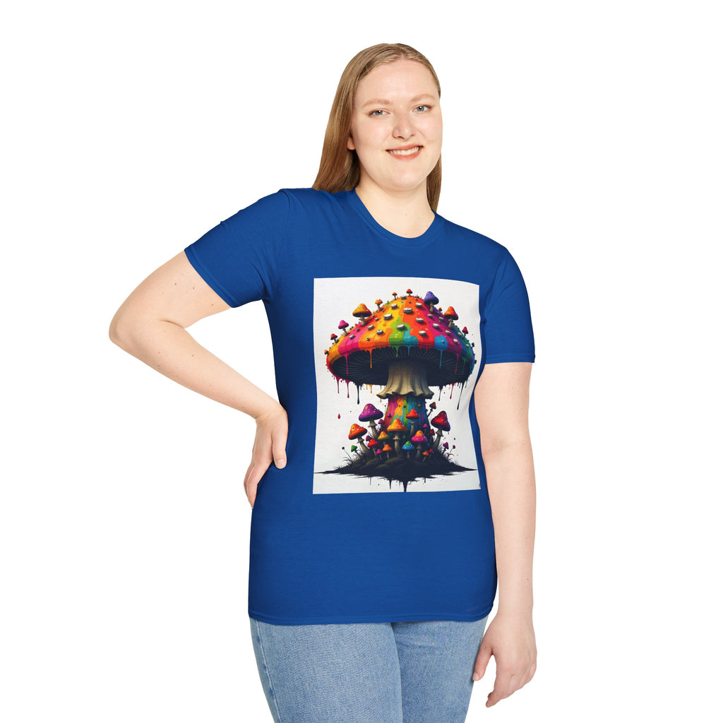 Piper's Shroom Works T-Shirt — Rainbow Drip Mushroom Graphic Tee
