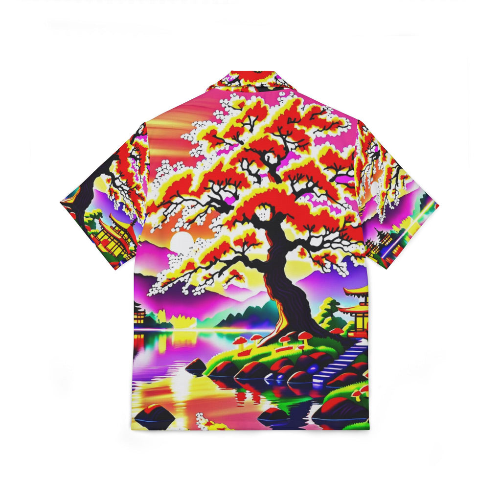 Men's Hawaiian Shirt — Vibrant Neon Sakura Island Print