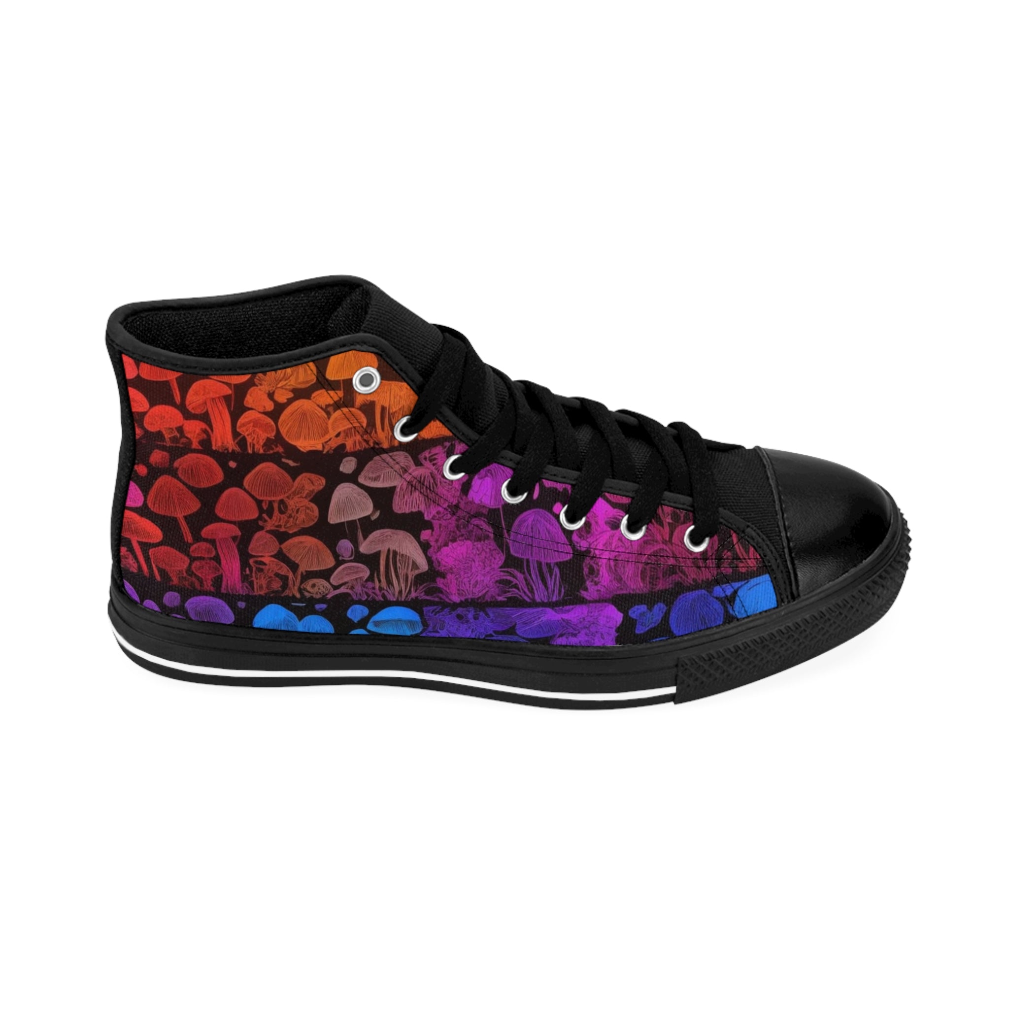 Mushroom Pattern High-Top Sneakers — Psychedelic Gradient Men’s Classic Sneakers