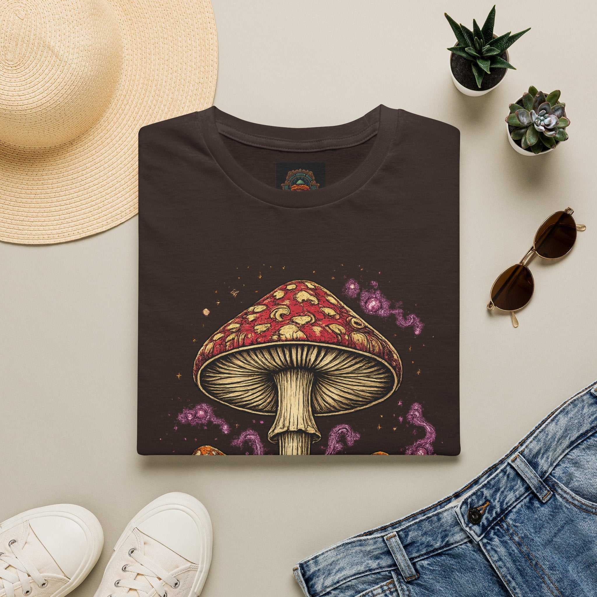 Psychedelic Mushroom Graphic T-Shirt — Red Amanita Illustration