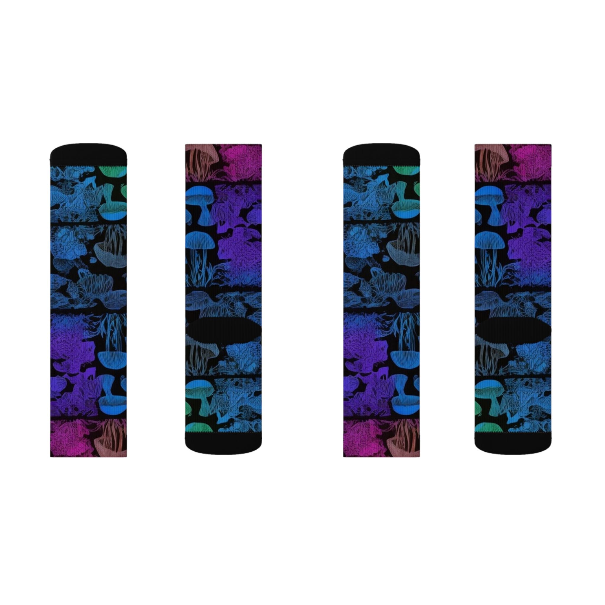 Mushroom Tie-Dye Sublimation Socks — Colorful Psychedelic Fungi Crew Socks