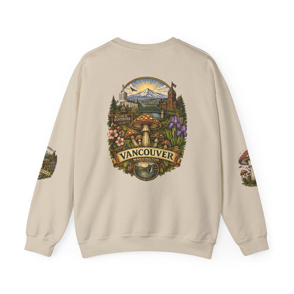 Mushroom Vancouver Crewneck Sweatshirt — Scenic Pacific Northwest Fungi Design