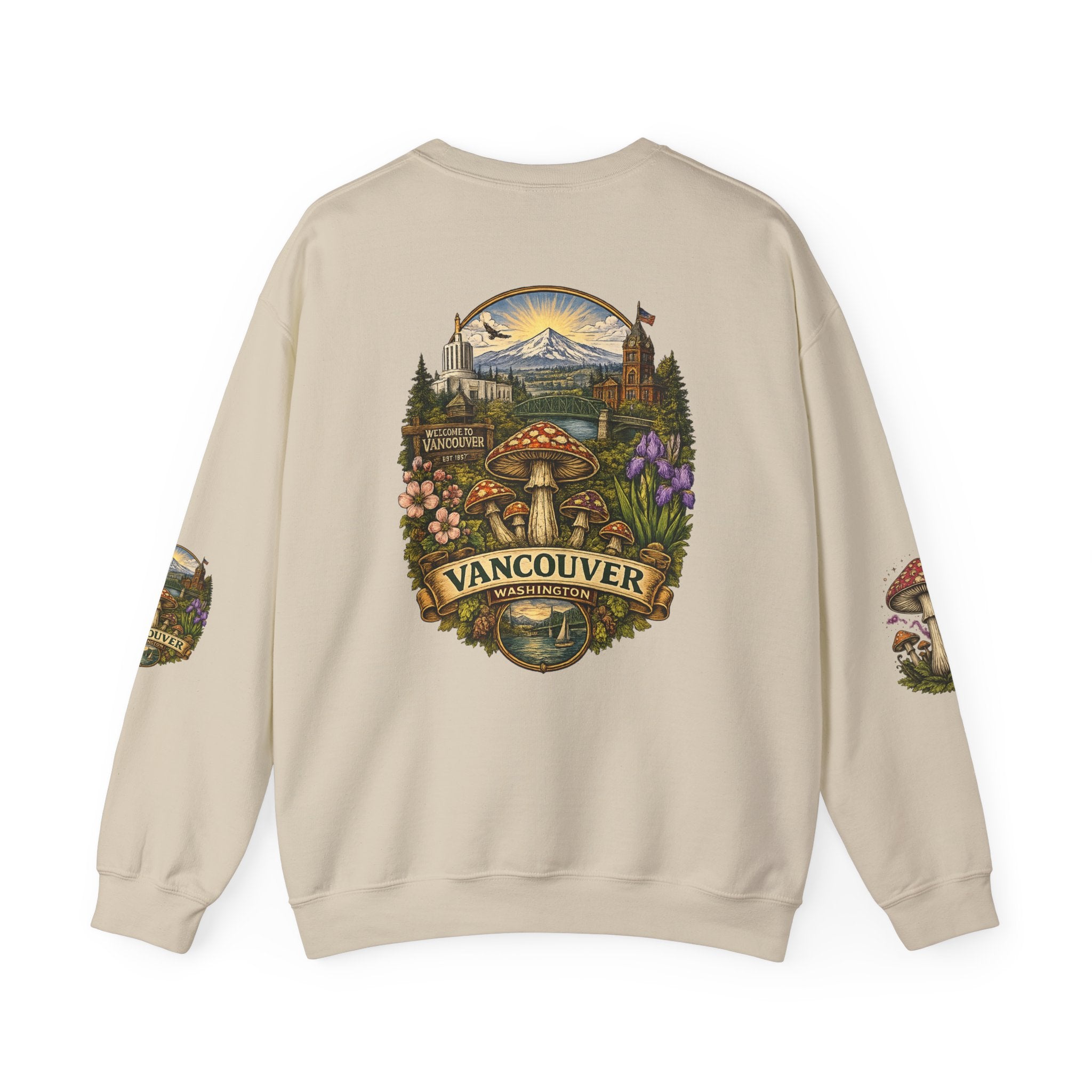 Mushroom Vancouver Crewneck Sweatshirt — Scenic Pacific Northwest Fungi Design