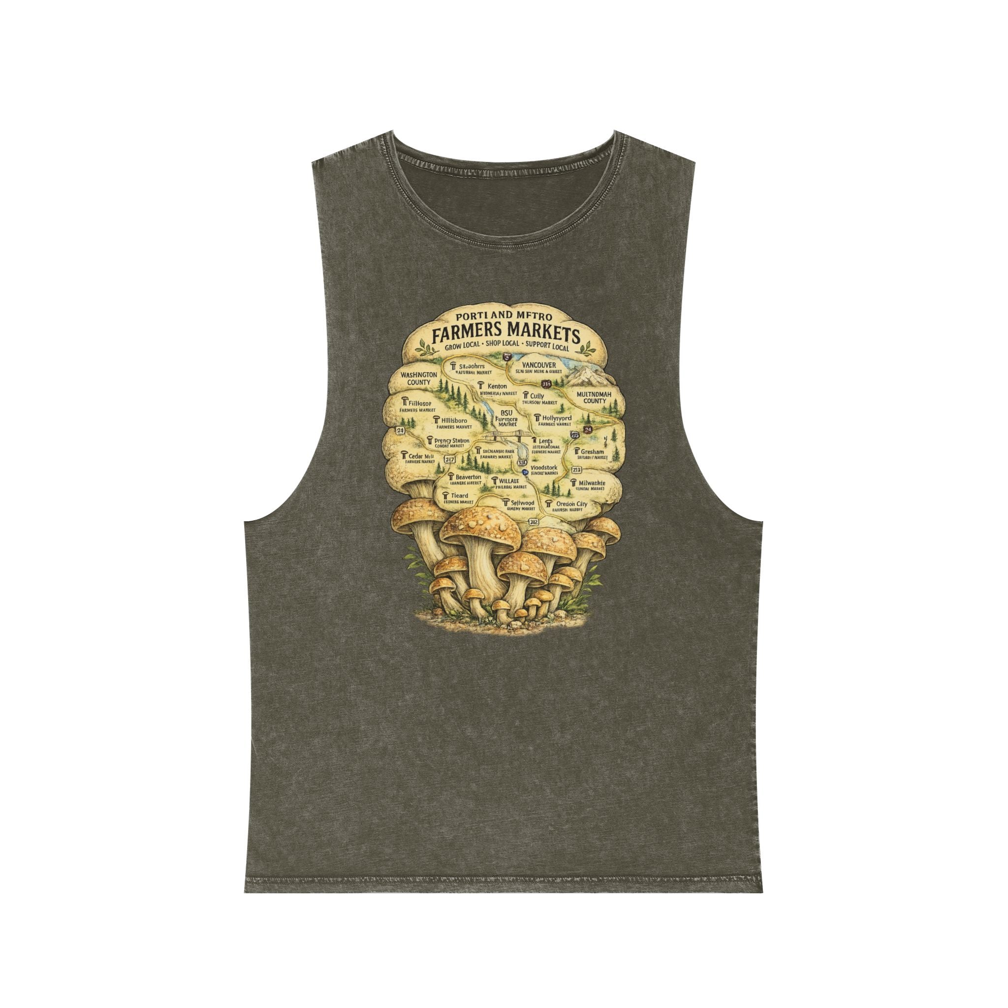 City: Stonewash Tank Top: Mushroom Festival Tank — Farmers Markets Map Stonewash Tank
