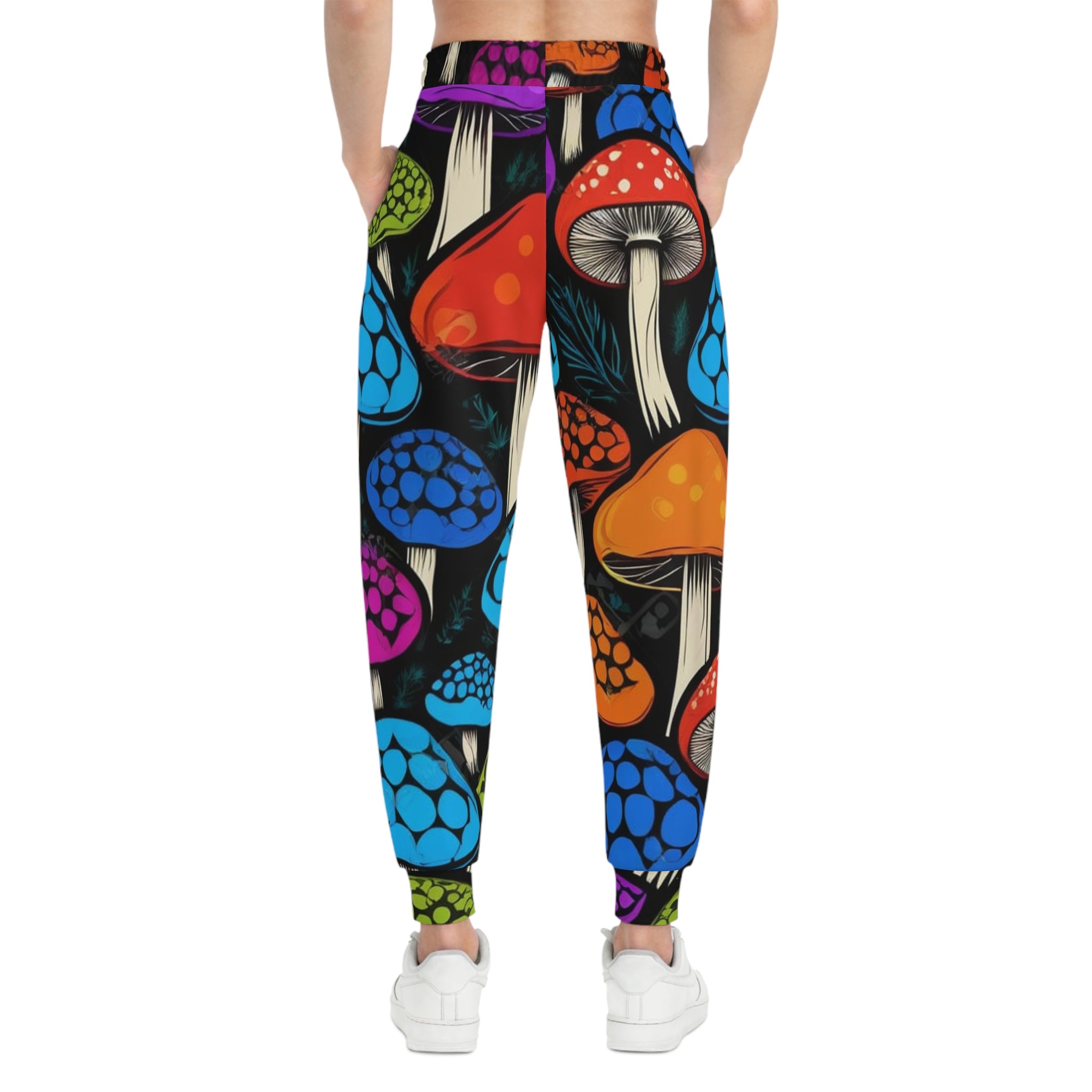 Mushroom Pattern Athletic Joggers — Colorful Psychedelic Fungi Print