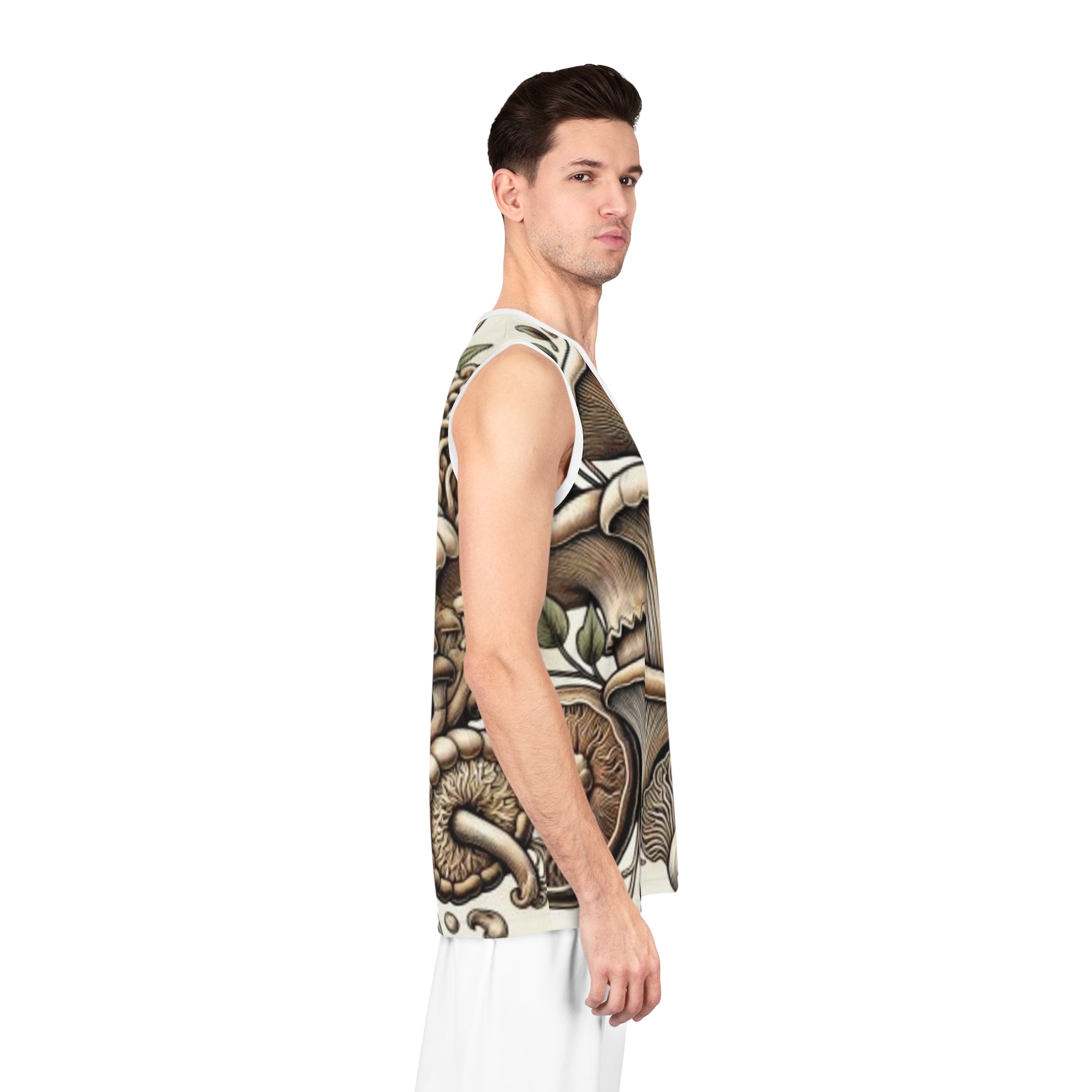 Mushroom Print Basketball Jersey — Botanical All-Over-Print Sports Tank