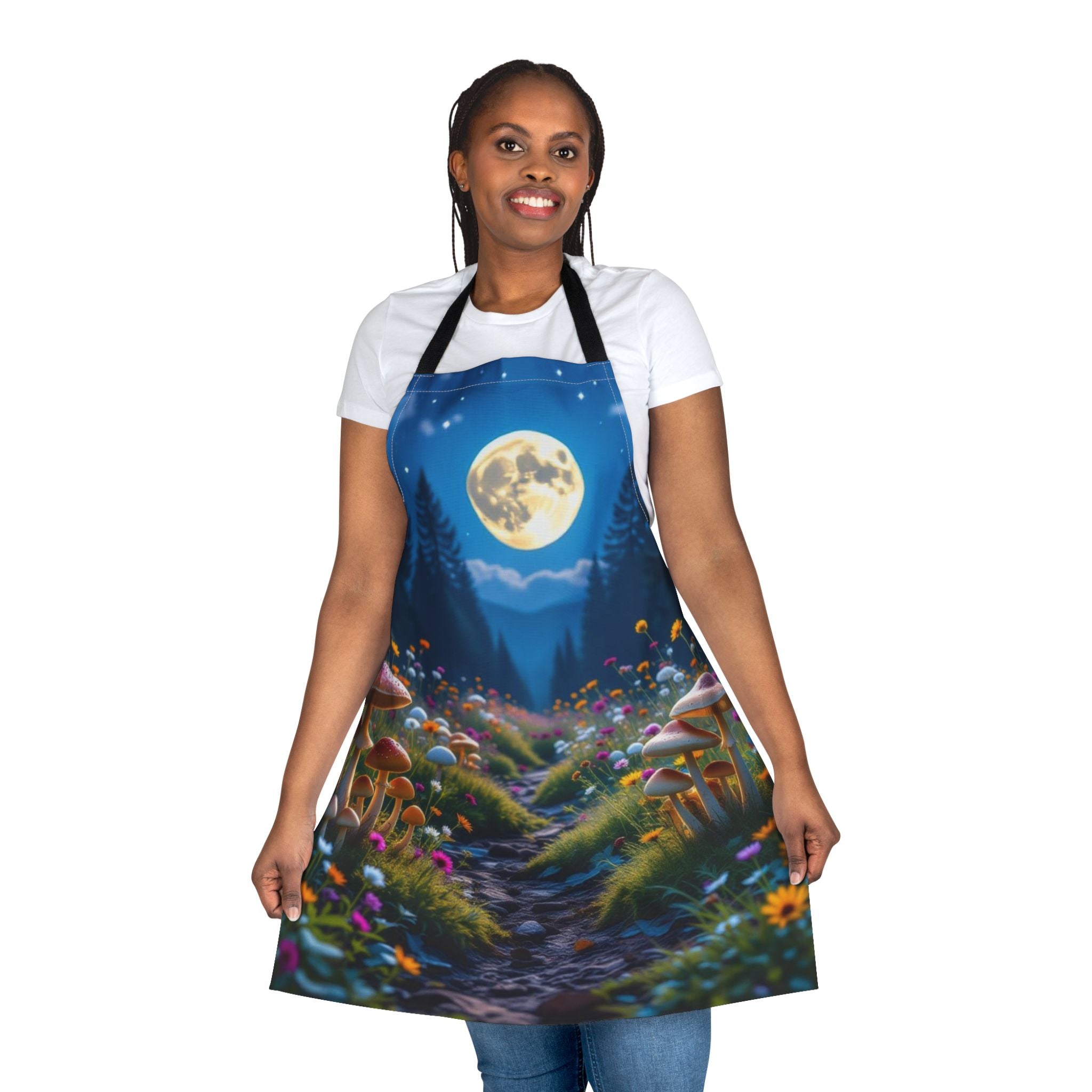 🌕 Enchanted Moonlight Mushroom Trail Apron – Cook in Magic, Clean in Style