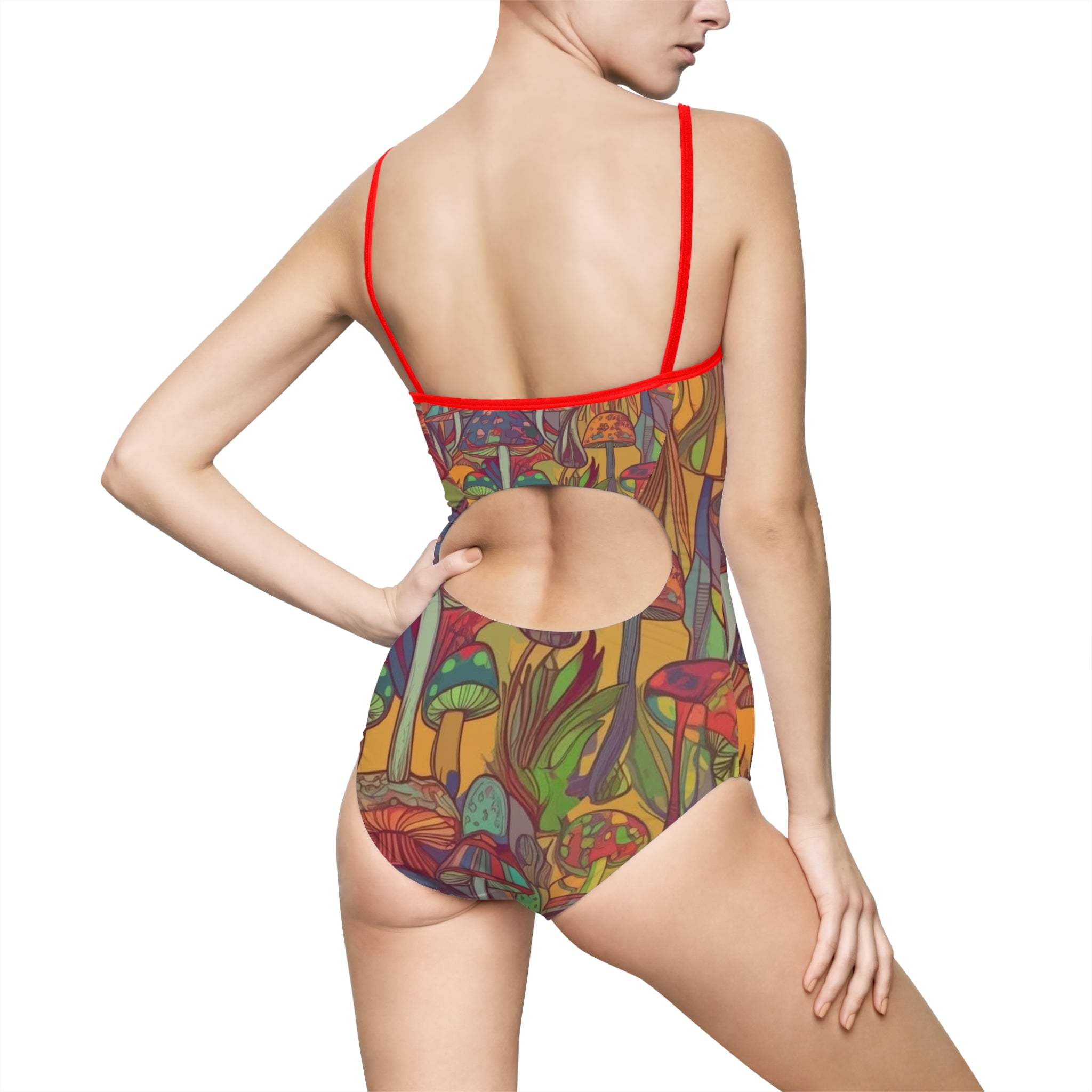 Mushroom Garden One-Piece Swimsuit — Colorful Psychedelic Fungi Print