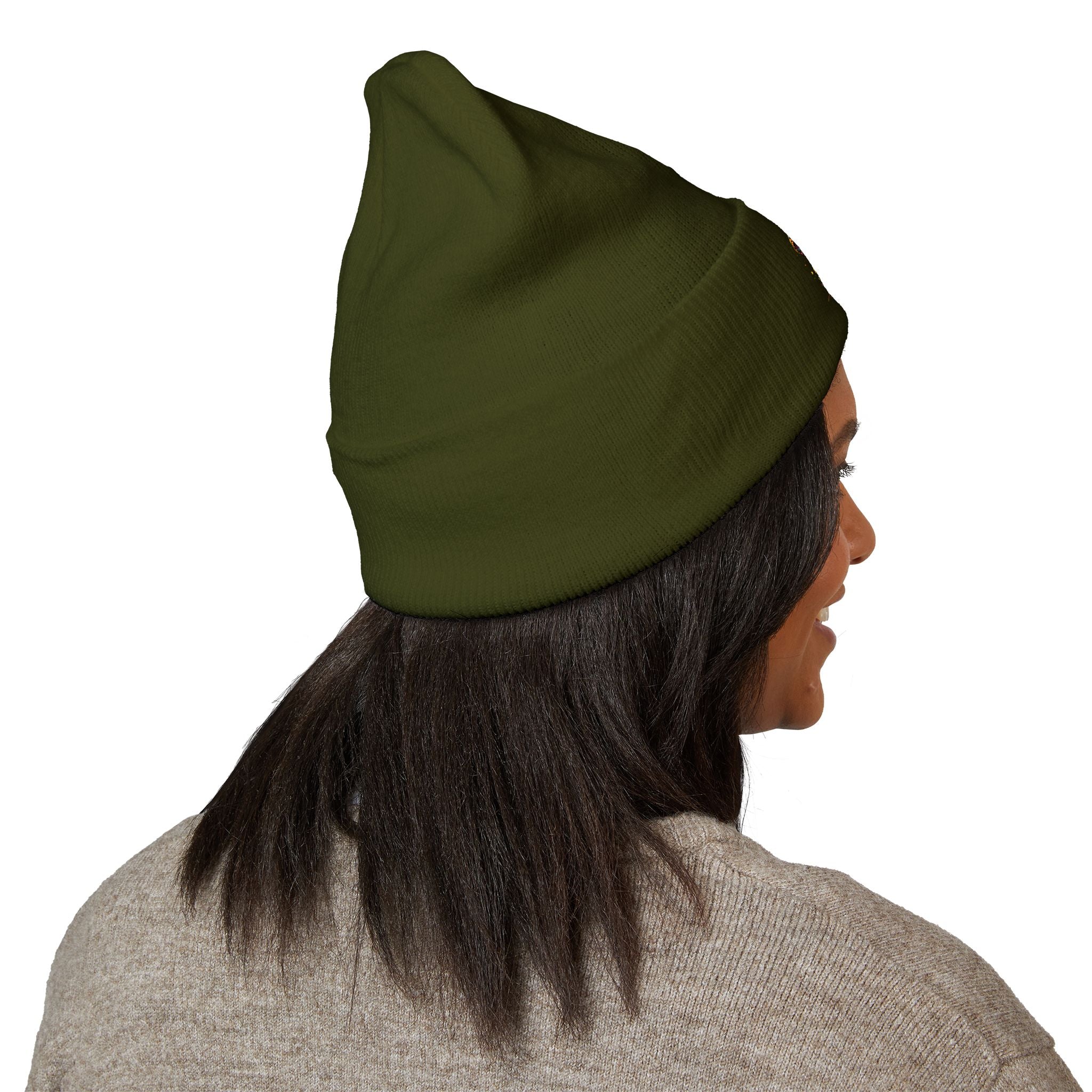 Beanie: Embroidered Colorful Mushroom Beanie — Cute Cuffed Knit Hat