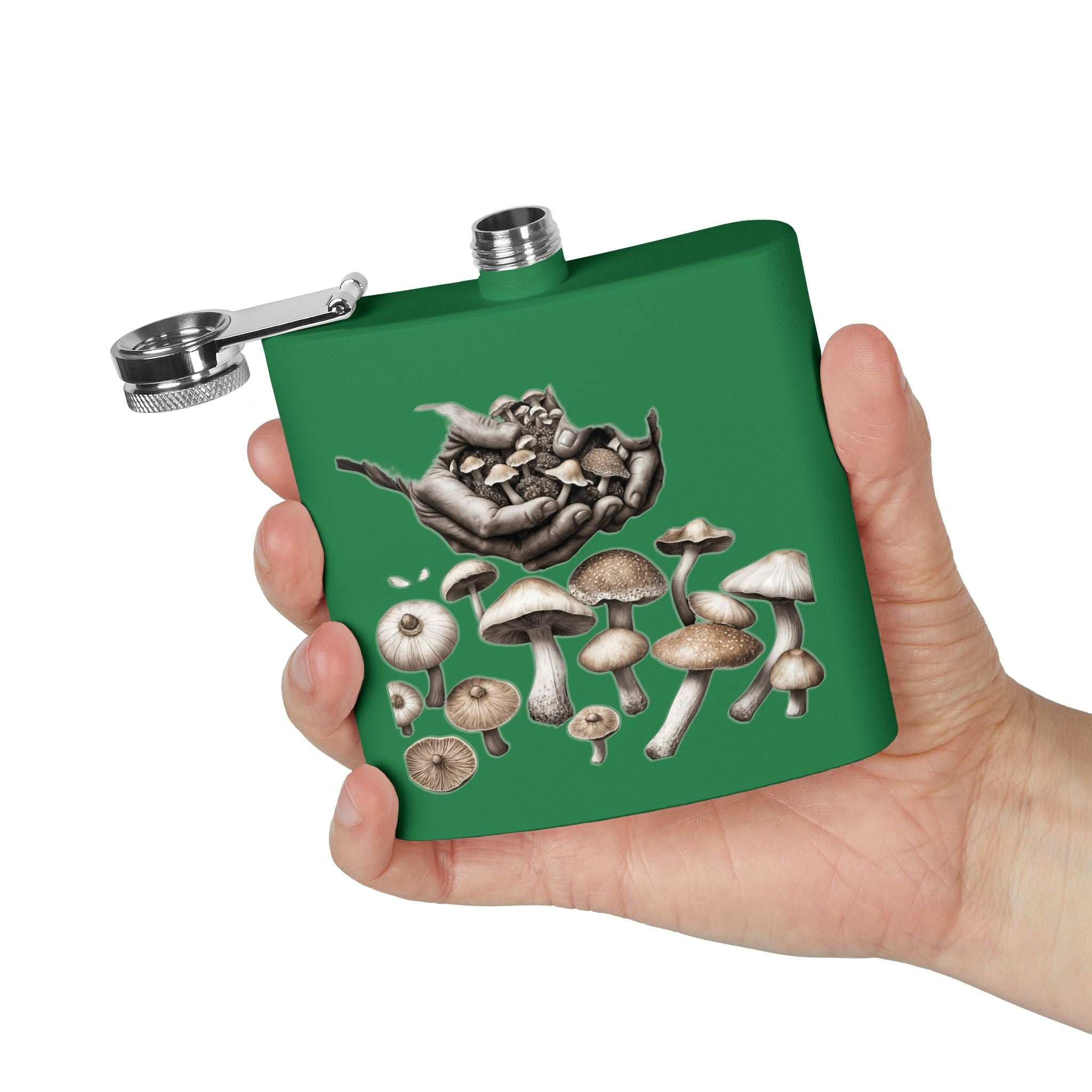 🍄 Hands of the Harvest Flask – Hold the Magic of Nature 🤲 Stainless Steel Flask, 6oz