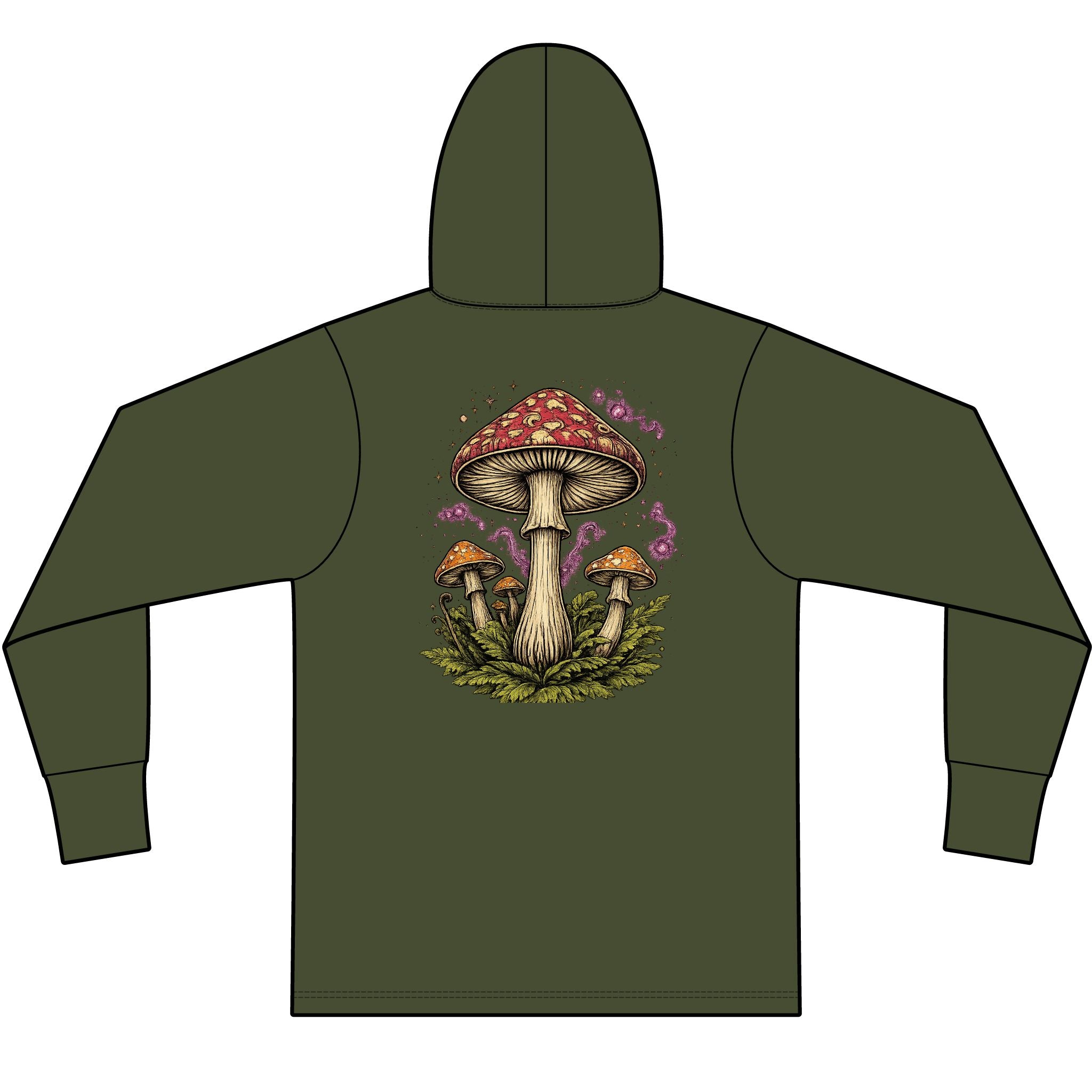 Hoodie: Mushroom Globe Hoodie — Nature Illustration Hooded Long Sleeve Tee