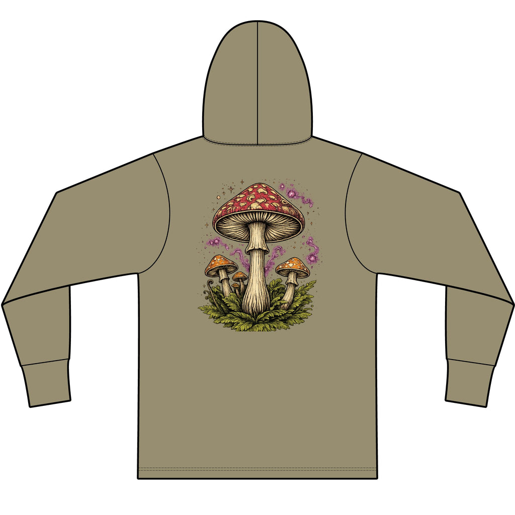 Hoodie: Mushroom Globe Hoodie — Nature Illustration Hooded Long Sleeve Tee