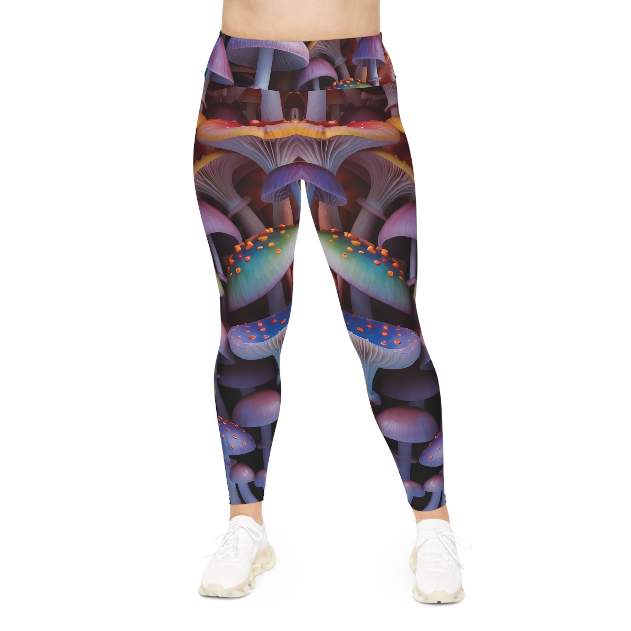 Plus Size Mushroom Print Leggings — Psychedelic Fantasy AOP Leggings