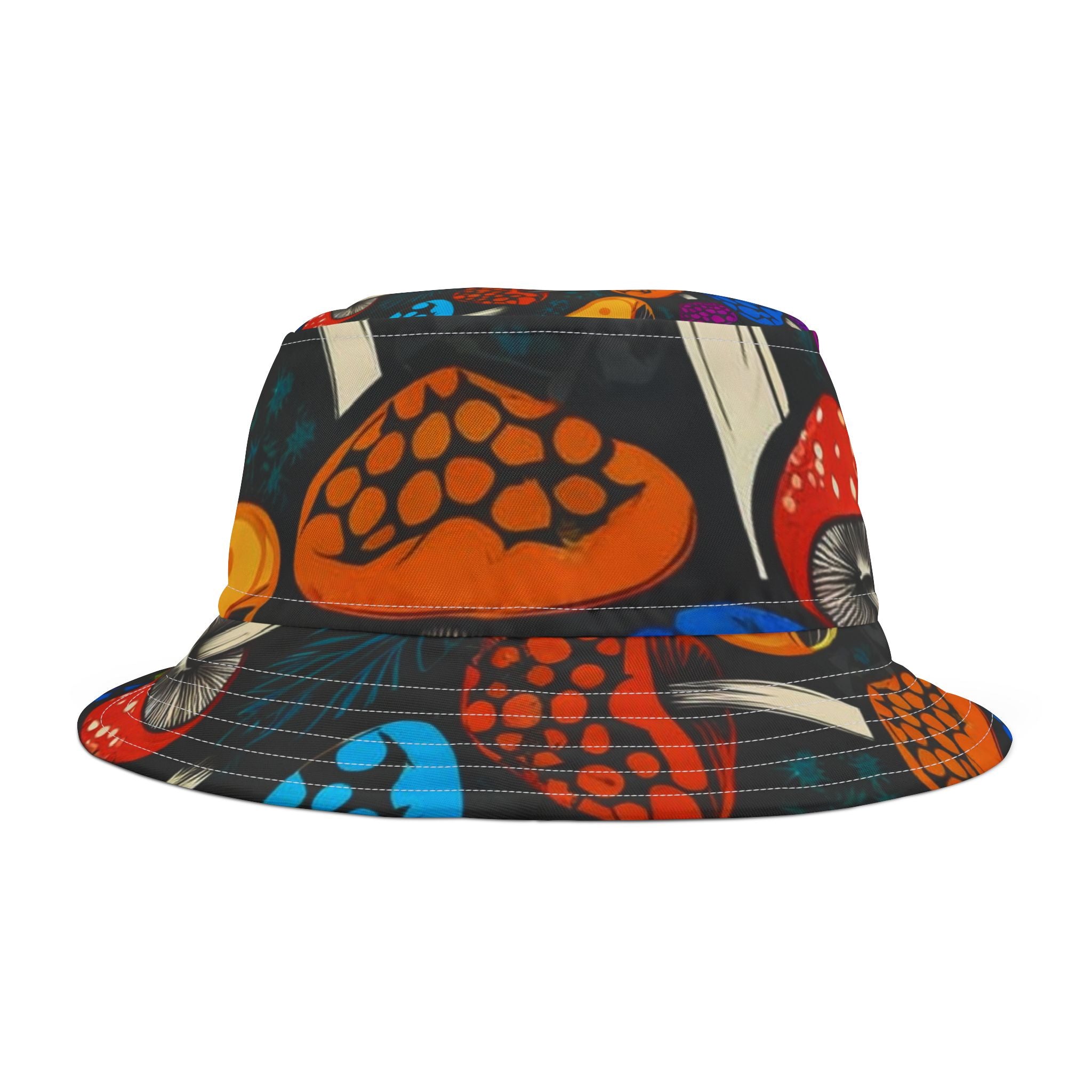 Psychedelic Mushroom Pattern Bucket Hat — Colorful Retro Fungi Print