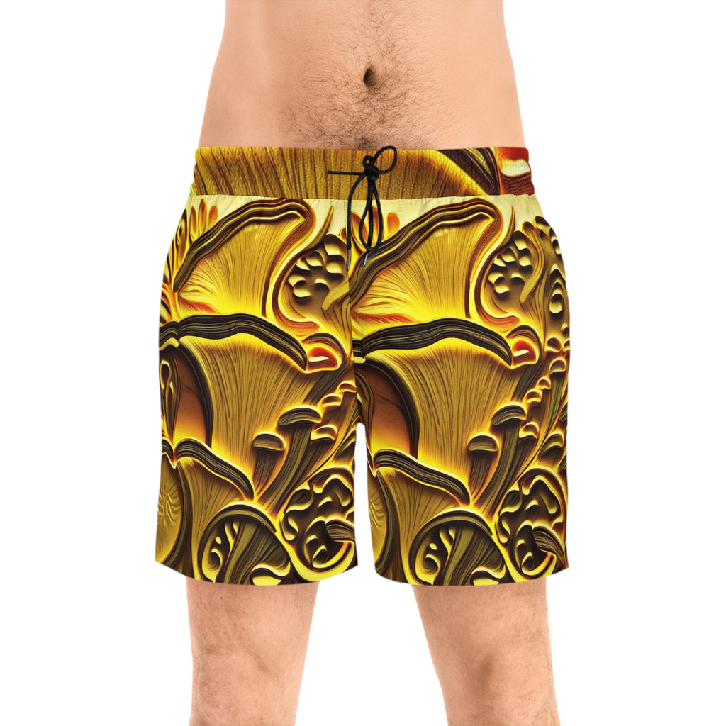Bermudas de natación con patrón de hongos dorados — Bañadores de playa de media longitud para hombre