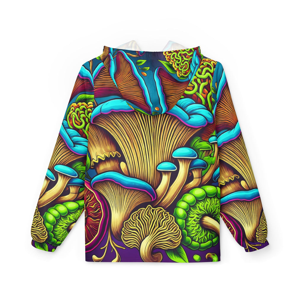 Psychedelic Mushroom Print Windbreaker Jacket — Vibrant All-Over Fungi Design