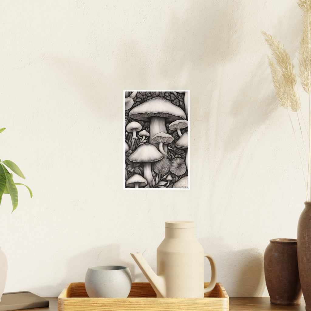 Poster: Mushroom Illustration Poster — Botanical Fungi Art Print