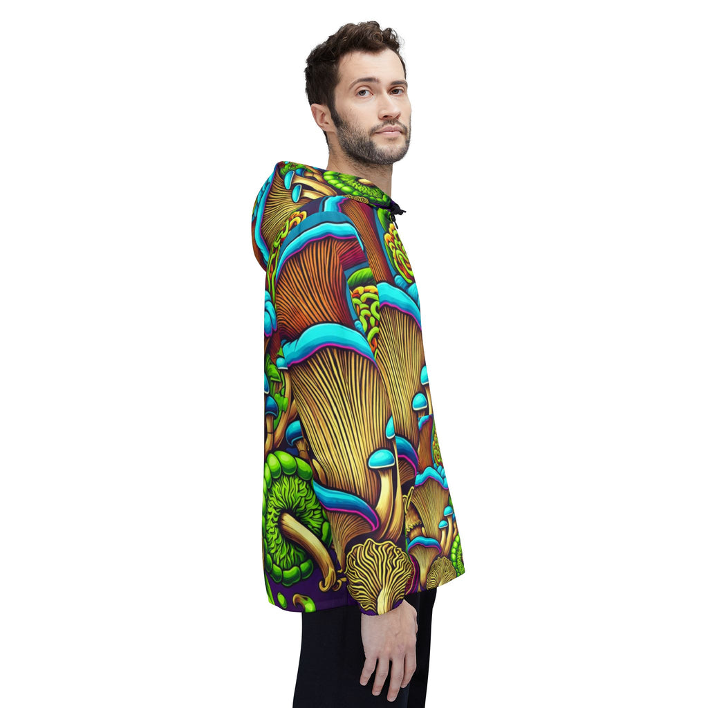 Psychedelic Mushroom Print Windbreaker Jacket — Vibrant All-Over Fungi Design