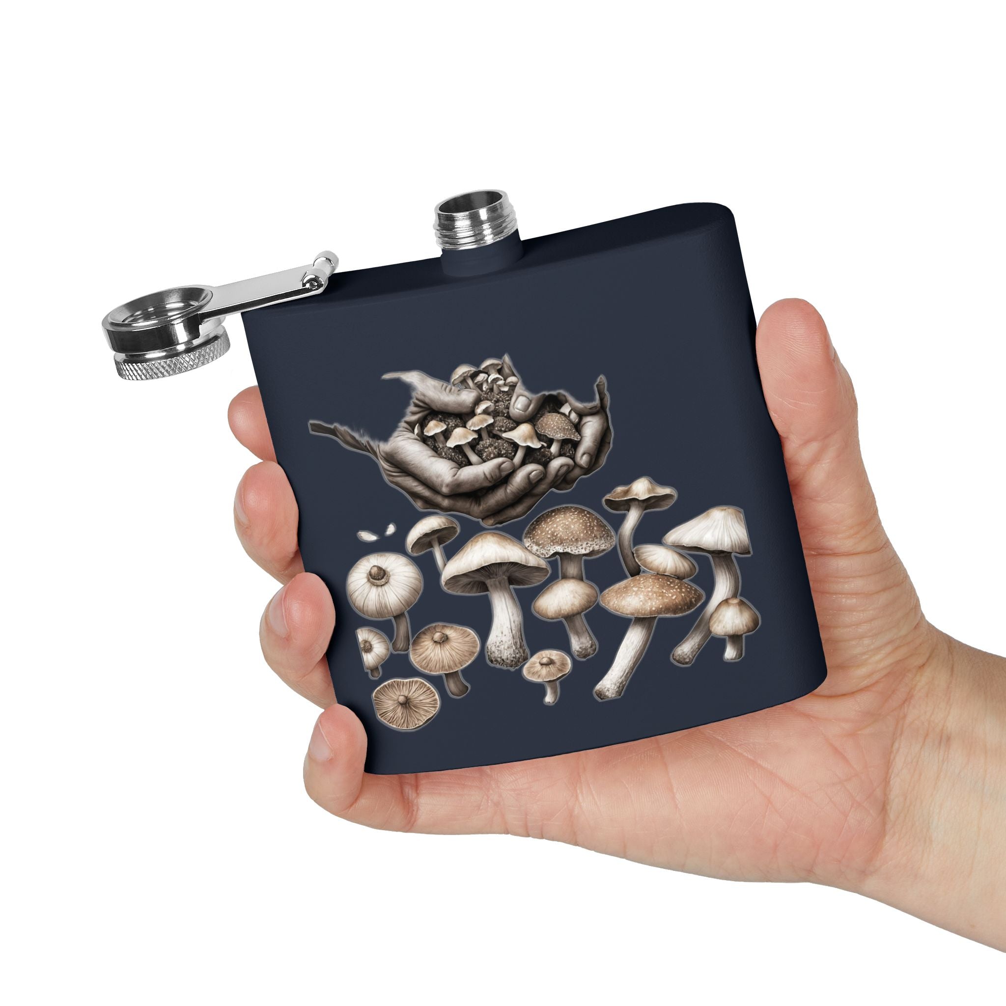 🍄 Hands of the Harvest Flask – Hold the Magic of Nature 🤲 Stainless Steel Flask, 6oz