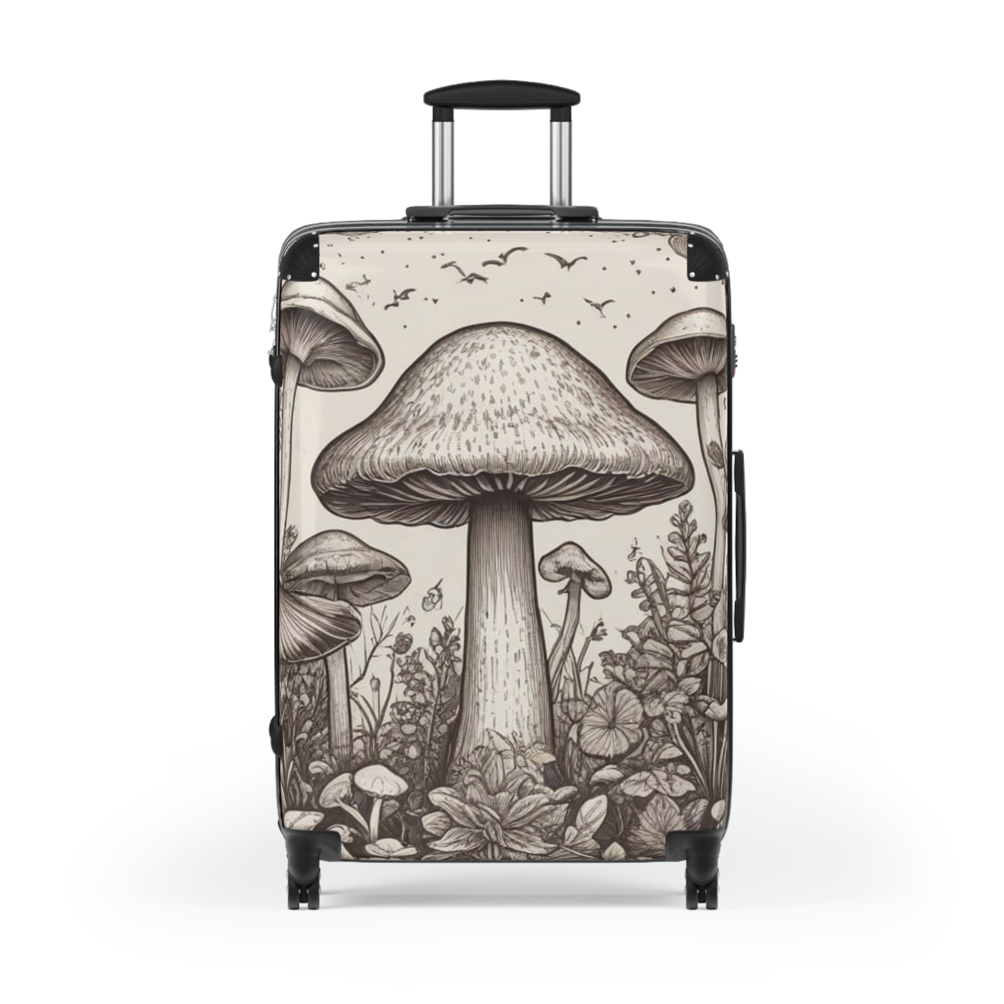 Mushroom Illustration Suitcase – Botanical Fungi Carry-On Luggage