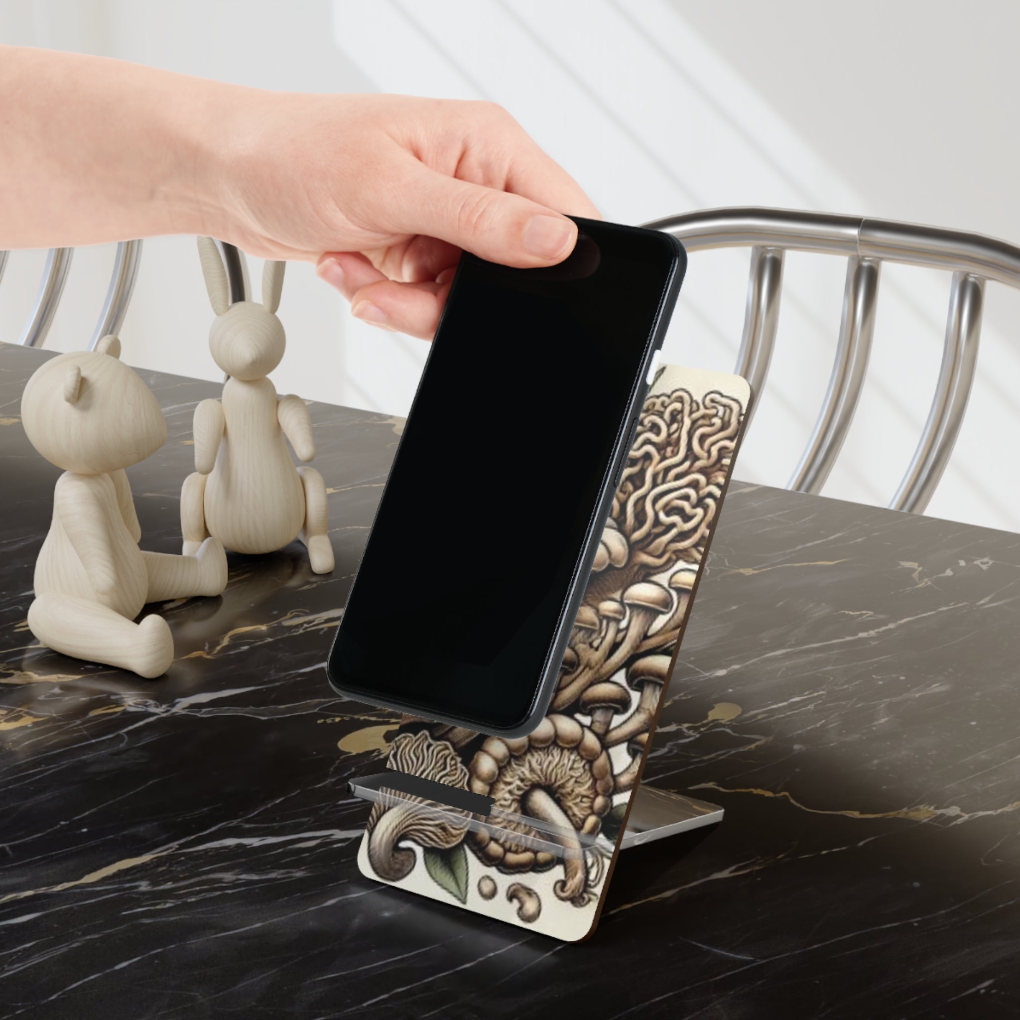 Phone Stand: Mushroom Art Phone Stand — Floral Fungi Mobile Display Stand