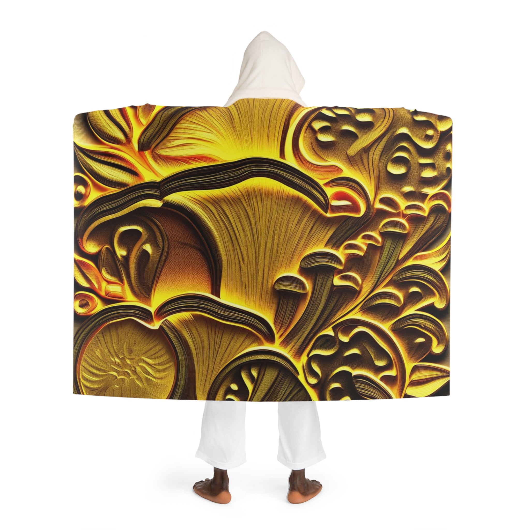 Hooded Blanket — Golden Abstract Swirl Sherpa Fleece