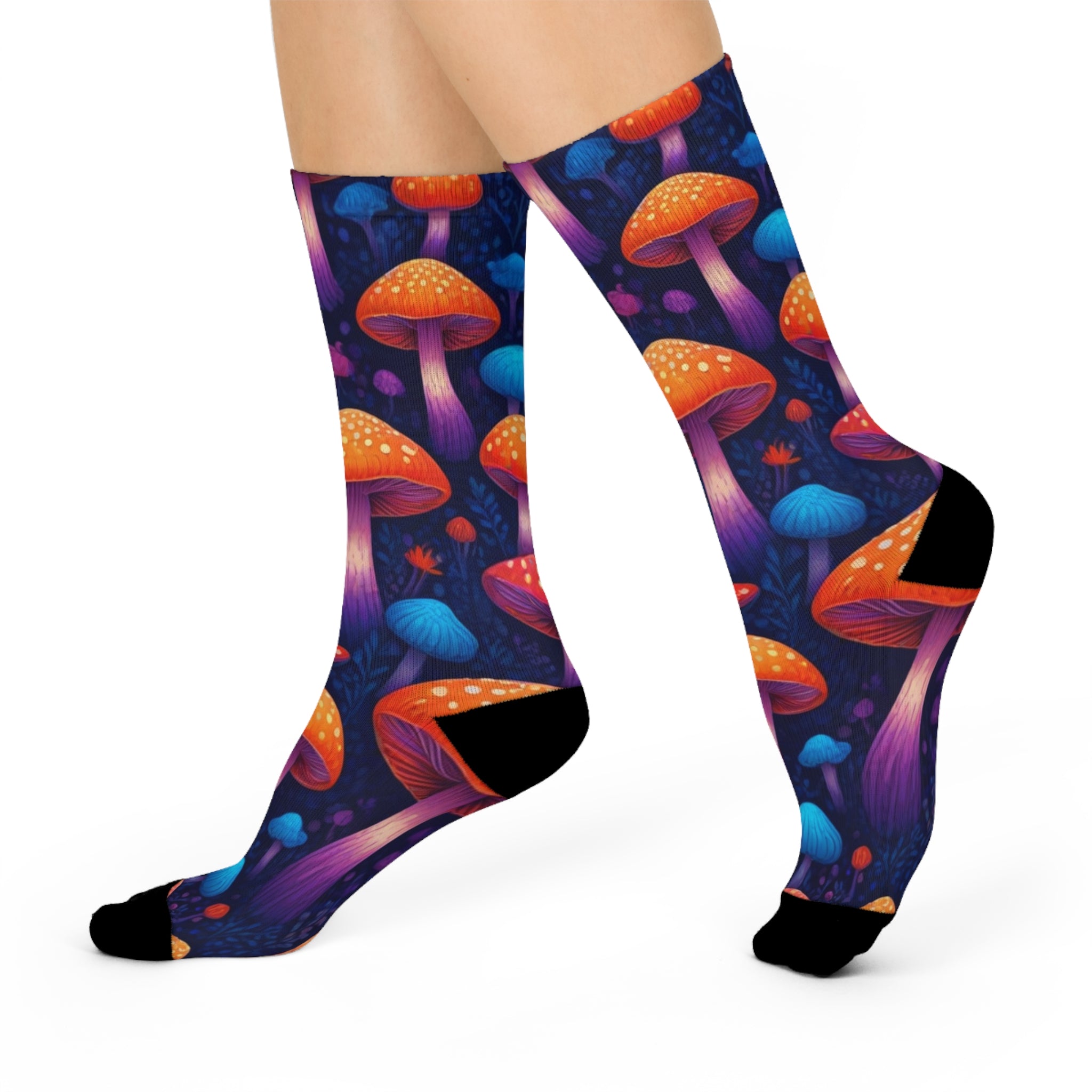 Psychedelic Mushroom Crew Socks — Colorful Fantasy Fungi Cushion Crew