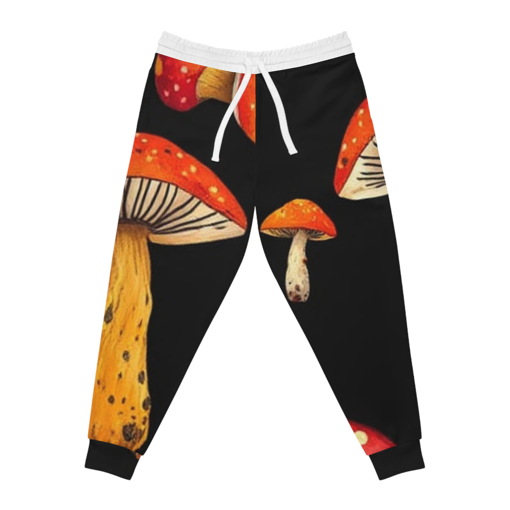 Pantalones deportivos tipo jogger con estampado integral de hongos amanita muscaria — Pantalones deportivos tipo jogger con estampado integral de bosque psicodélico