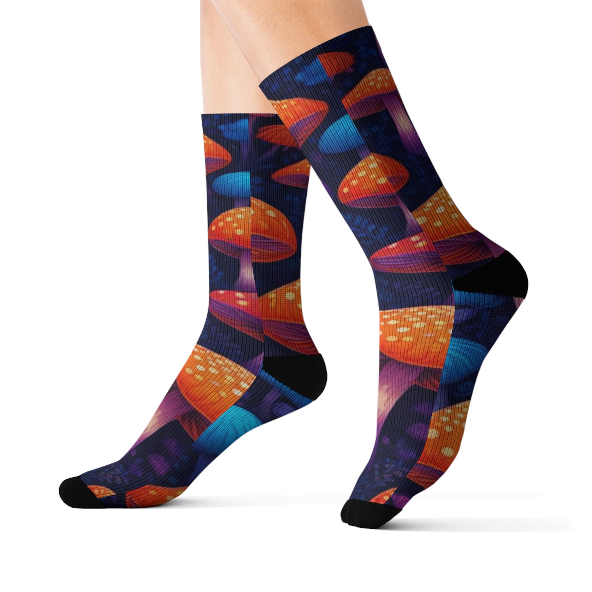 Socks: Psychedelic Mushroom Art Socks — Vibrant Sublimation Crew Socks