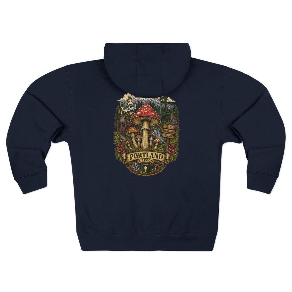 Portland Mushroom Zip Hoodie — Vintage Psychedelic Fungi Forest Jacket