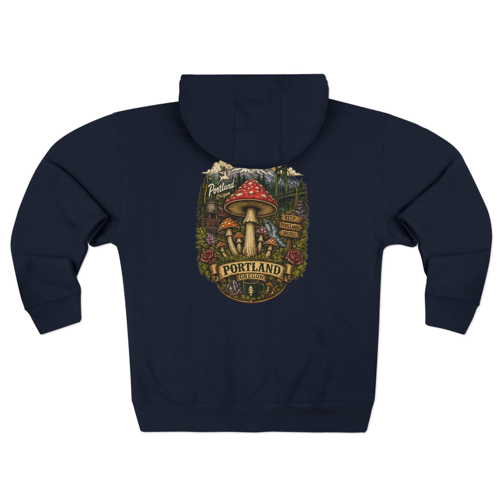Portland Mushroom Zip Hoodie — Vintage Psychedelic Fungi Forest Jacket