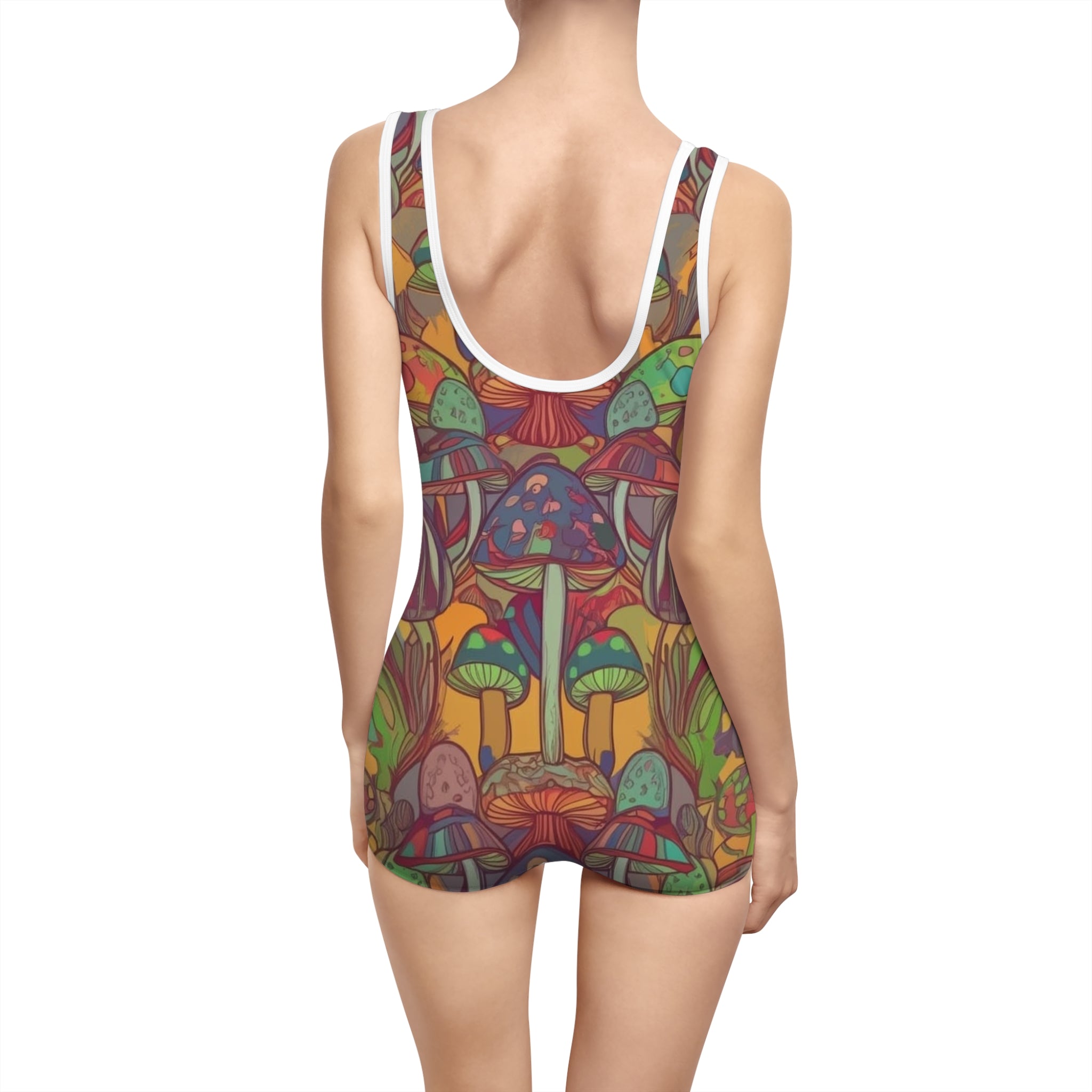 Vintage Mushroom Print Swimsuit — Retro Psychedelic One-Piece