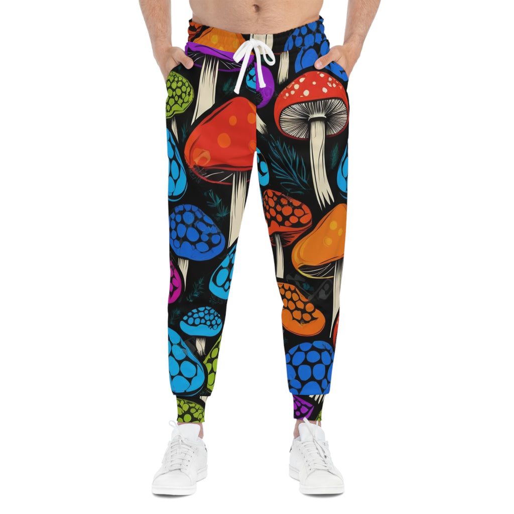 Mushroom Pattern Athletic Joggers — Colorful Psychedelic Fungi Print