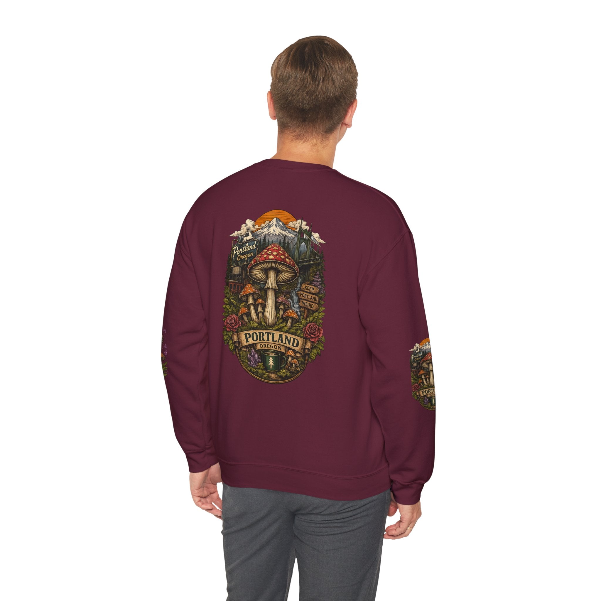 Mushroom Crewneck Sweatshirt — Portland Vintage Psychedelic Fungi Graphic