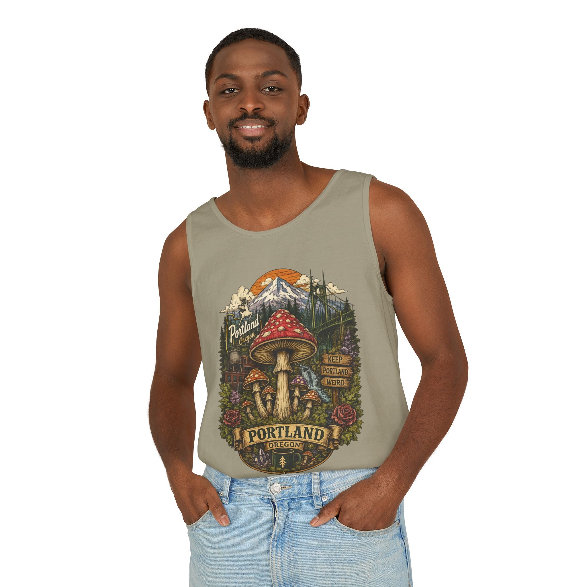 Portland Mushroom Tank Top — Vintage Forest Travel Graphic
