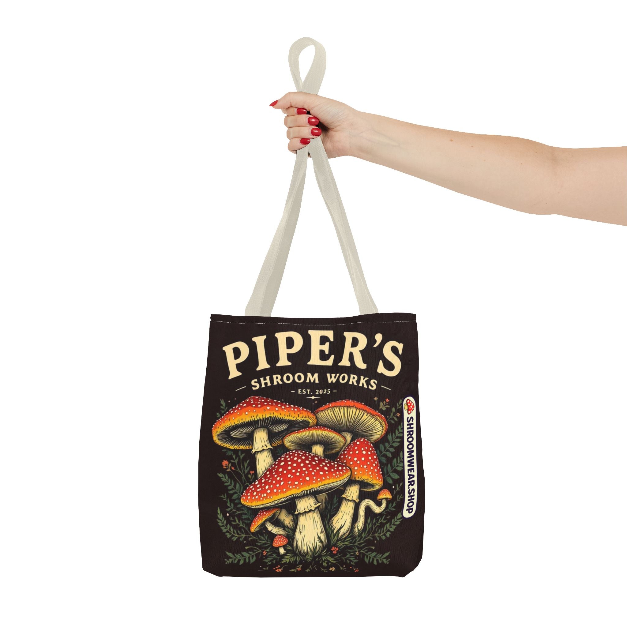 Bag: Mushroom Tote Bag — “Piper’s Shroom Works” Vintage Fungi Market Tote