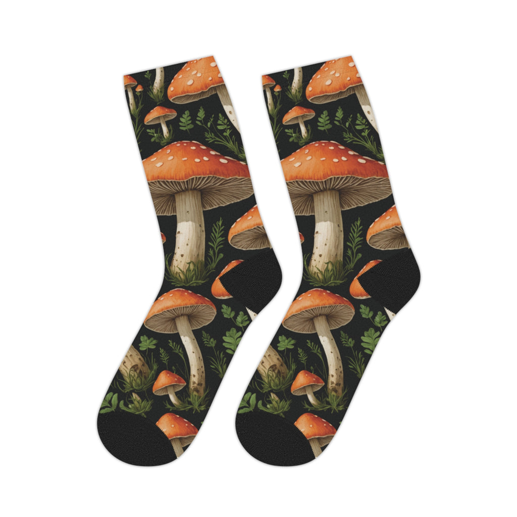 Mushroom Forest Mid-Length Socks — Autumn Toadstool Crew Socks