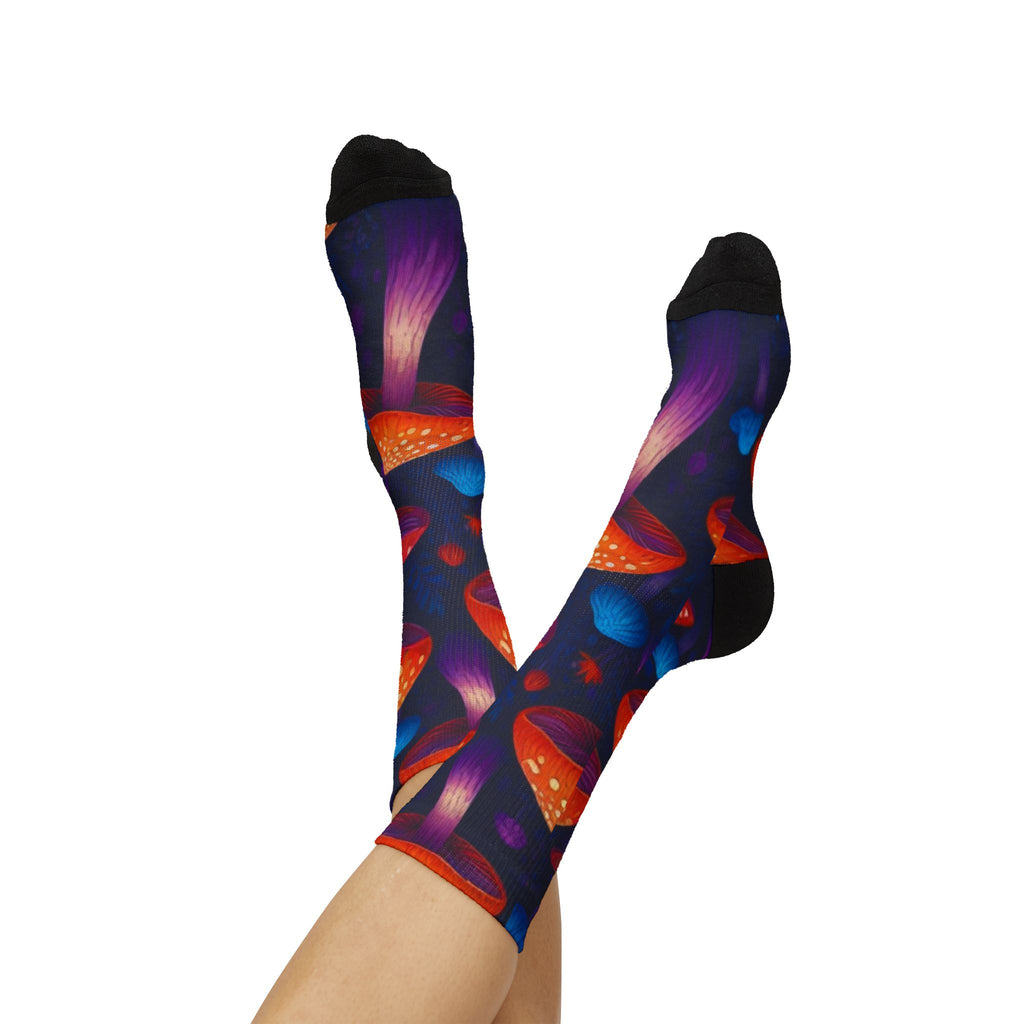 Socks: Psychedelic Mushroom Art Socks — Vibrant Sublimation Crew Socks
