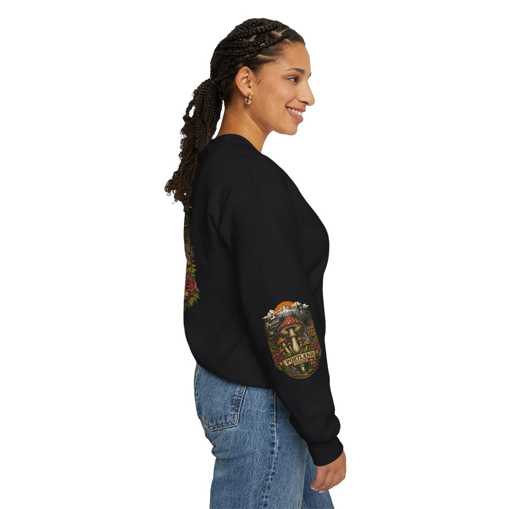 Mushroom Crewneck Sweatshirt — Portland Vintage Psychedelic Fungi Graphic