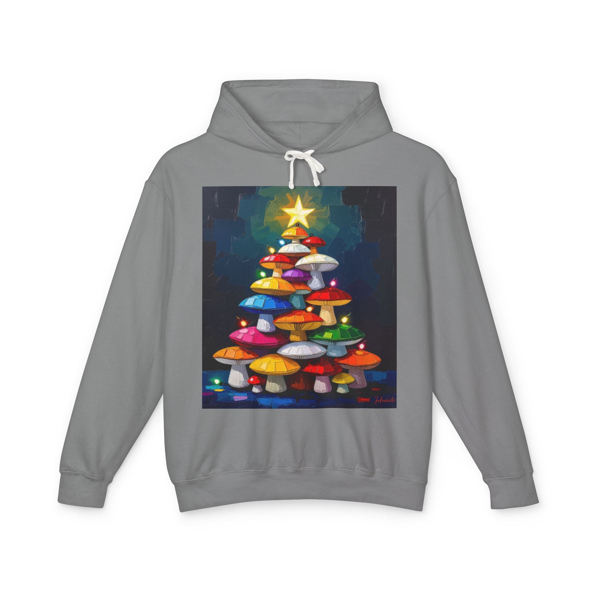 Mushroom Christmas Tree Hoodie — "Happy Shroom Forager" Holiday Pullover
