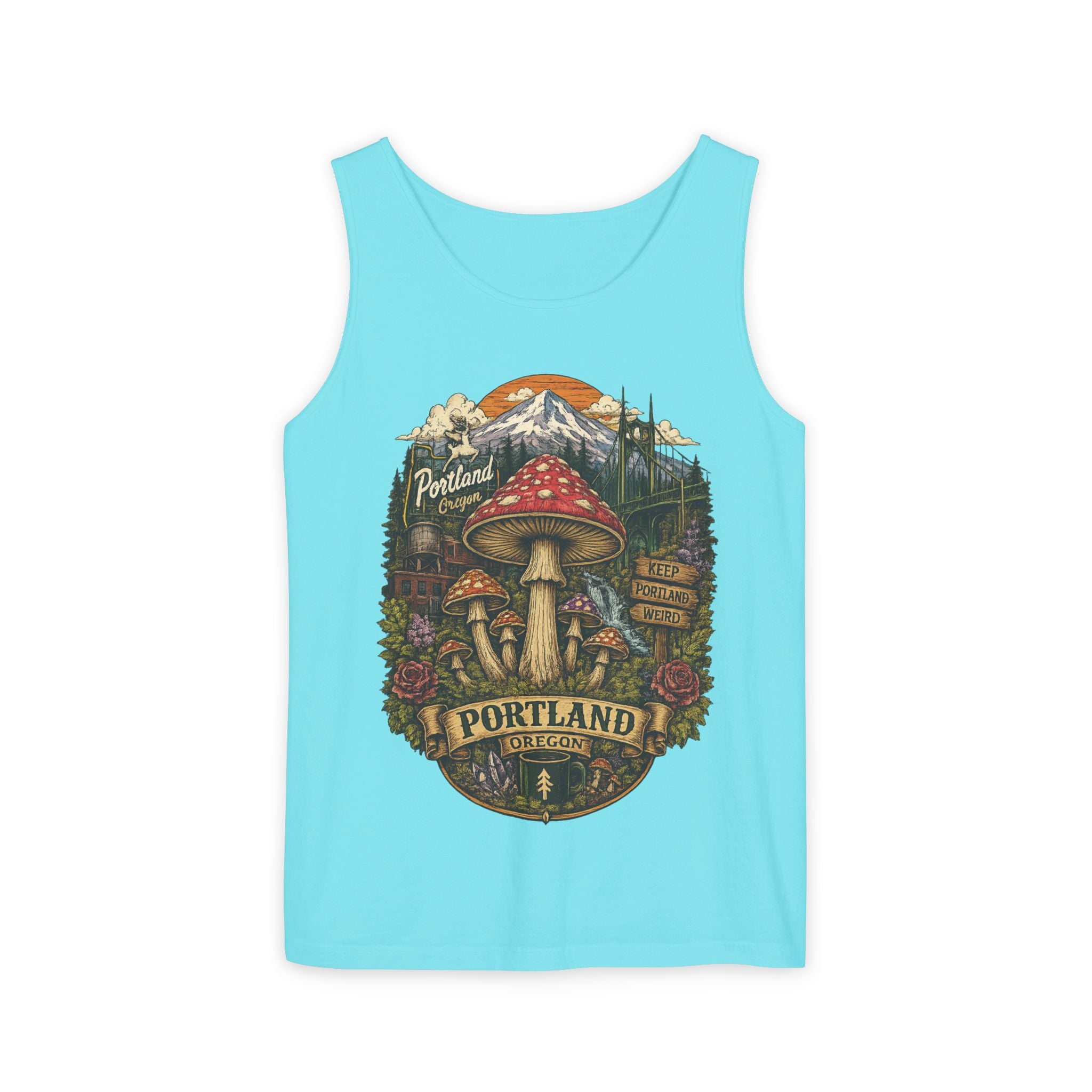 Portland Mushroom Tank Top — Vintage Forest Travel Graphic