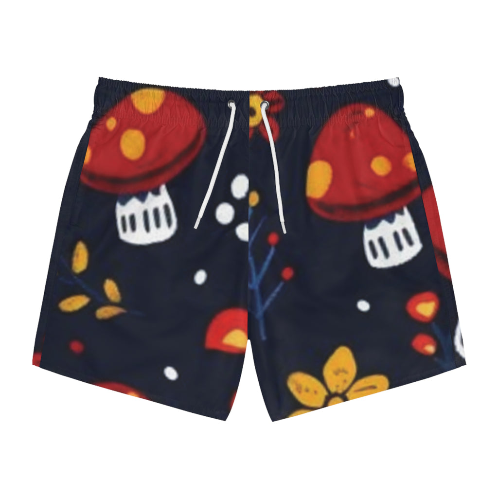 Mushroom Floral Swim Trunks - Red Toadstool Pattern Beach Shorts