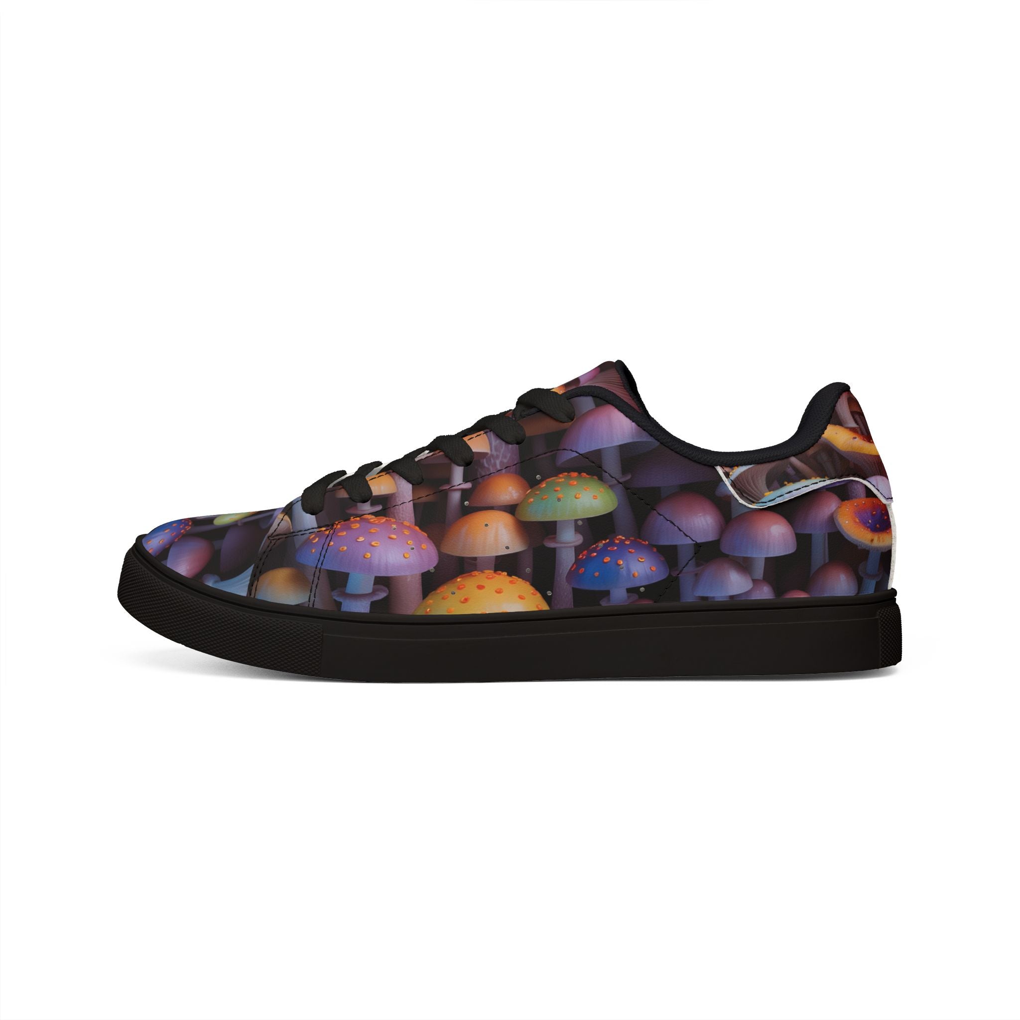 Low-Top Sneakers — Colorful Psychedelic Mushroom Print Leather