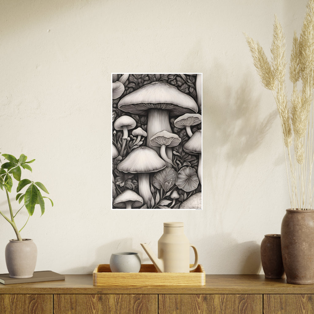 Poster: Mushroom Illustration Poster — Botanical Fungi Art Print