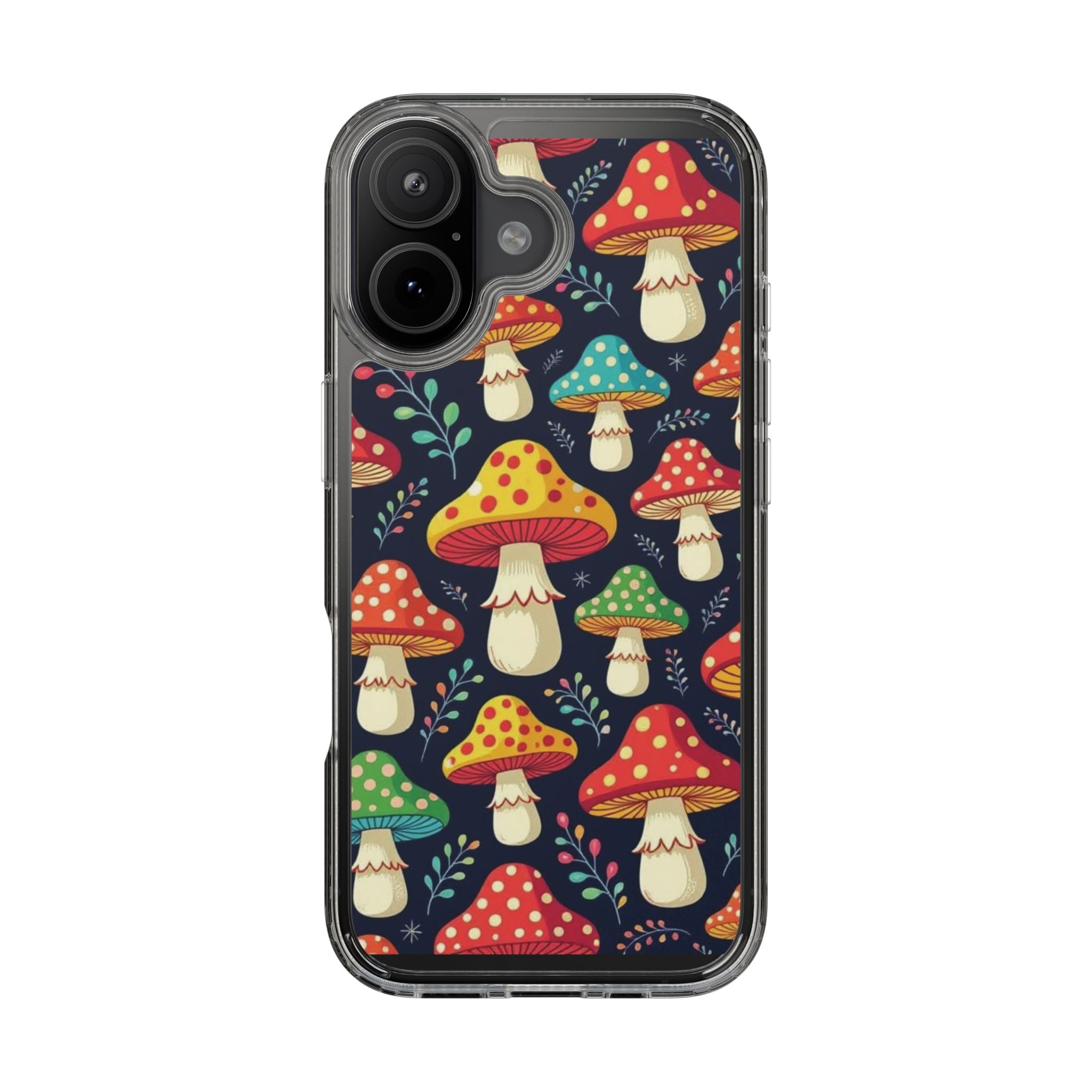Phone Case: Mushroom Pattern Clear Phone Case — Colorful Toadstool Floral Design