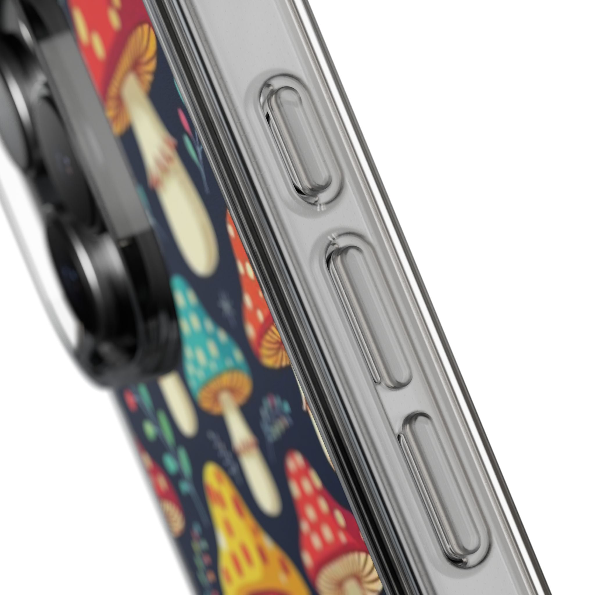Phone Case: Mushroom Pattern Clear Phone Case — Colorful Toadstool Floral Design